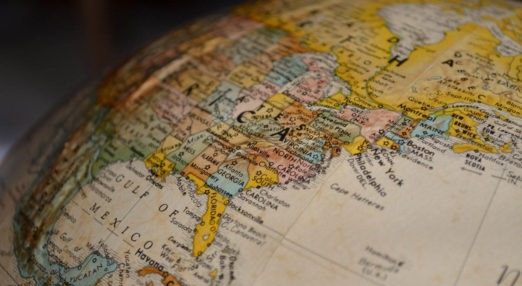 Close-up of a globe showing a map of North America