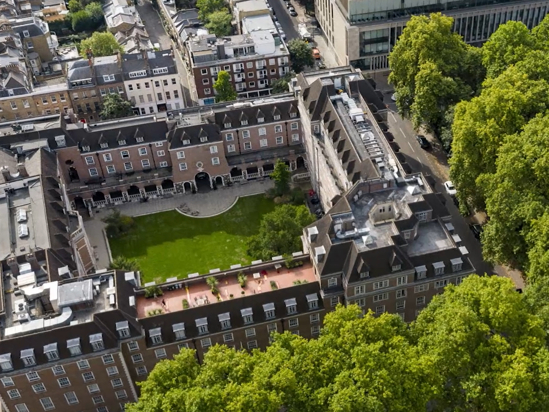 Aerial view of Goodenough College in central London